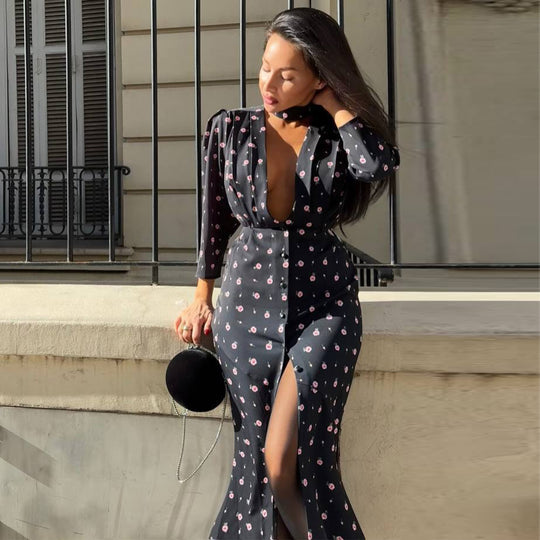Damen Jumpsuit mit tiefem V-Ausschnitt und stilvollem Schlitz EB