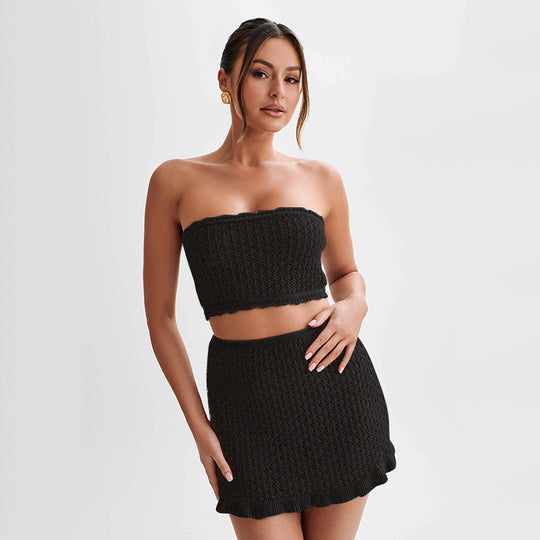 Damen elegantes Häkelkleid mit tiefem Ausschnitt EB
