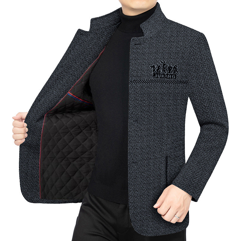 Herren Wollmantel mit Teddyfutter, Stehkragen und schmaler Silhouette EB