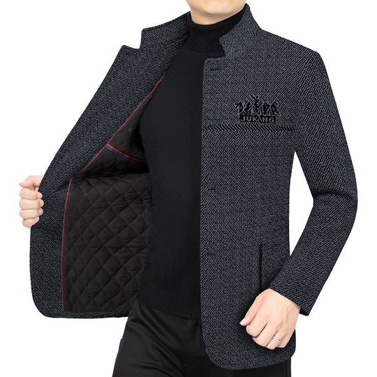 Herren Wollmantel mit Teddyfutter, Stehkragen und schmaler Silhouette EB