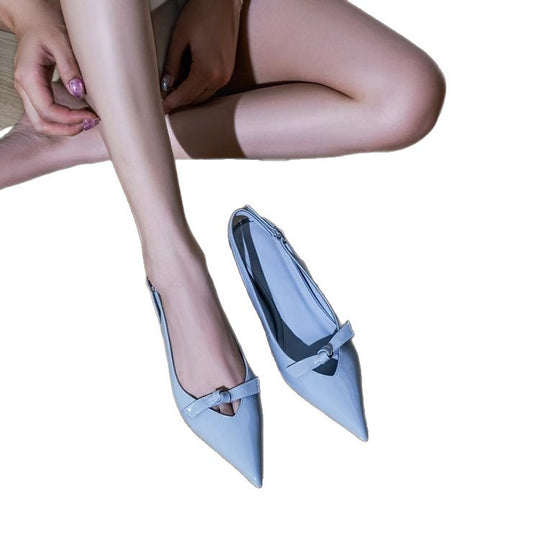 Damen Slingback-Pumps mit verspieltem Schleifendetail und glanzvoller Oberfläche EB