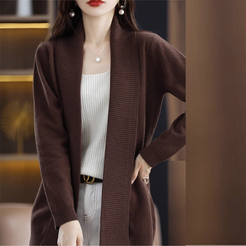 Damen Strickjacke mit eleganten Rippenstrukturen und offenem Schnitt EB