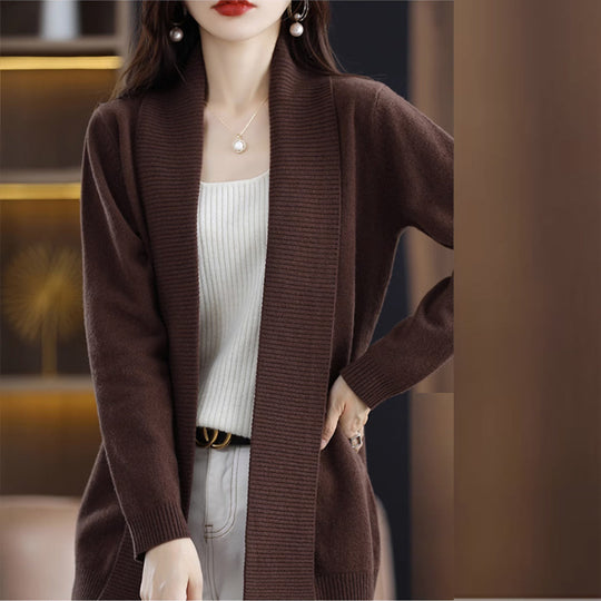 Damen Strickjacke mit eleganten Rippenstrukturen und offenem Schnitt EB