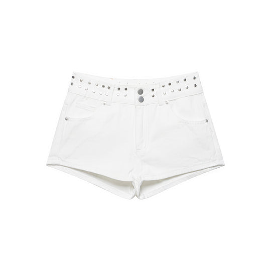 Damen modische Denim-Shorts mit dekorativem Nietenbund EB