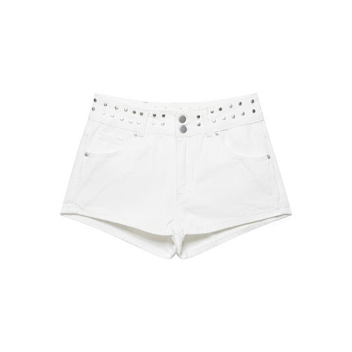Damen modische Denim-Shorts mit dekorativem Nietenbund EB