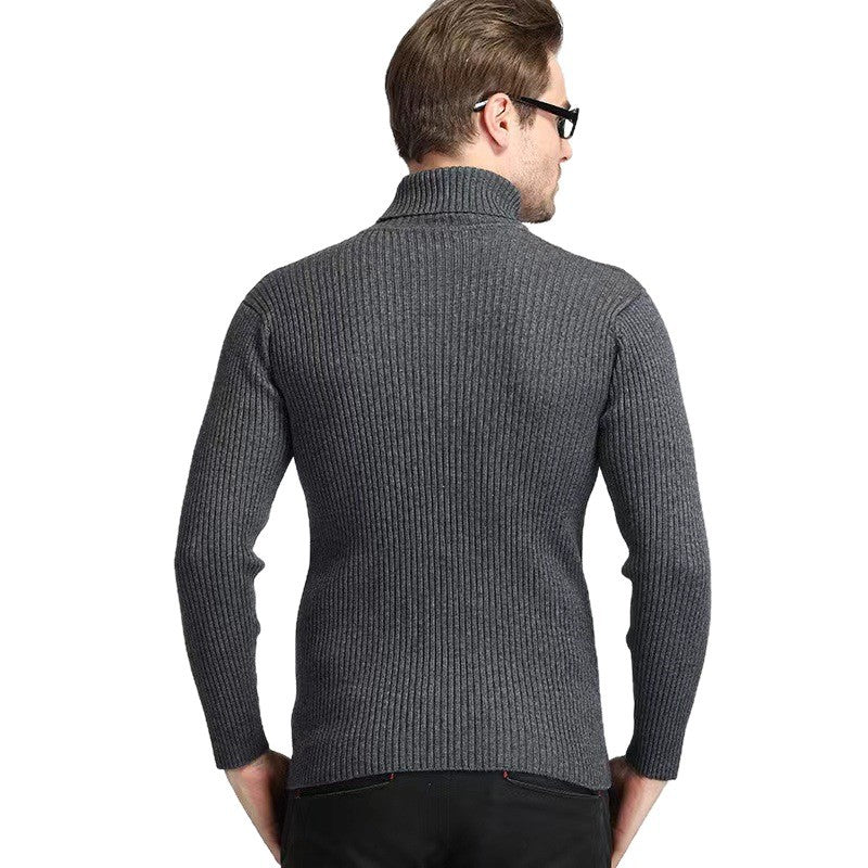 Herren nan Rippstrick Rollkragenpullover figurnaher elastischer Feinstrick EB