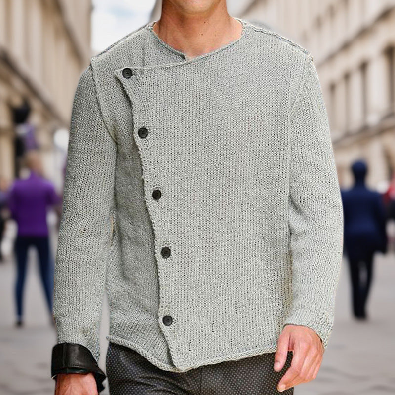 Herren Strickpullover mit innovativem Stehkragen und asymmetrischer Knopfleiste EB