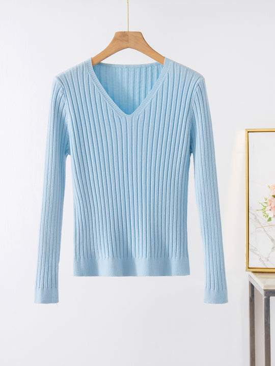 Damen Feinstrickpullover mit V-Ausschnitt und Rippstruktur EB