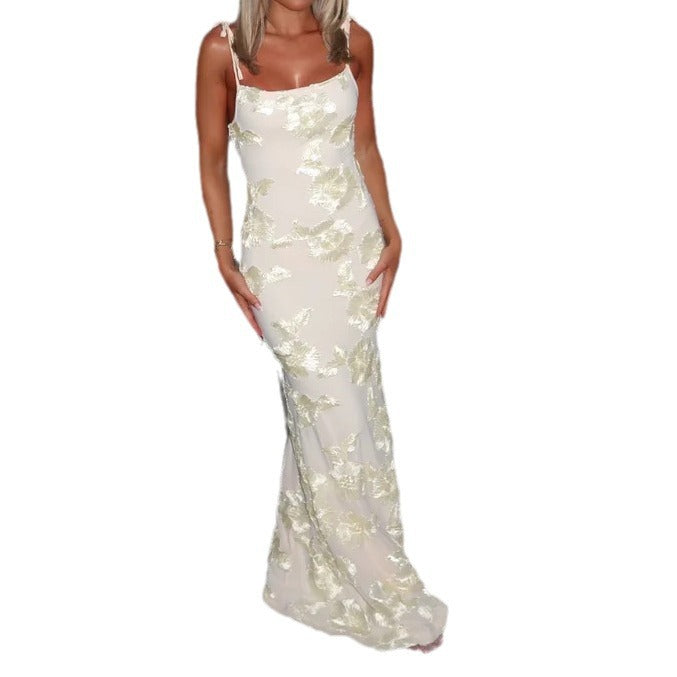 Damen Elegantes Blumenstickkleid mit trägerloser Silhouette EB