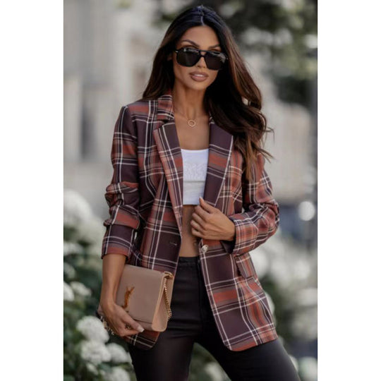 Damen Karoblazer im modernen Oversized-Schnitt mit eleganten Details EB