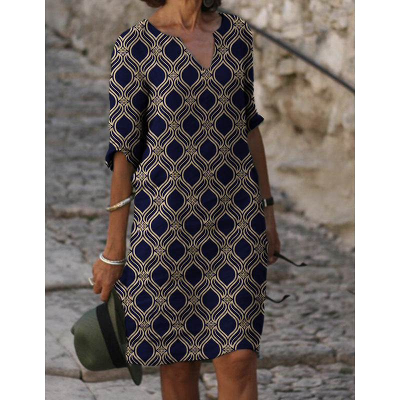 Damen Sommerliches Leinenkleid mit modernem Muster EB