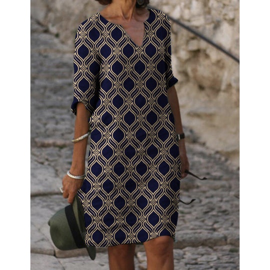 Damen Sommerliches Leinenkleid mit modernem Muster EB