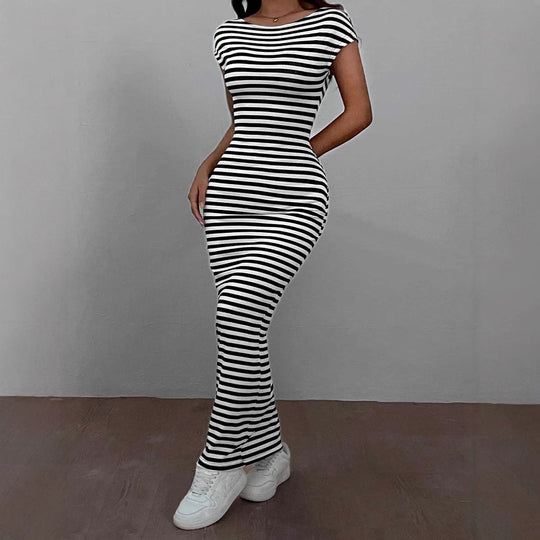 Damen Maxikleid mit offenem Rücken und Stripes EB