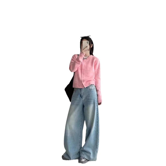 Damen Weite Jeans im lässigen Urban-Style mit hohem Bund und seitlichen Taschen EB