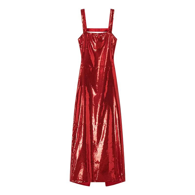 Damen Maxikleid mit glitzernden Pailletten und elegantem Schnitt EB