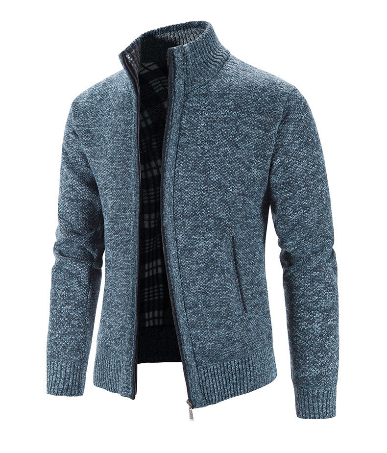 Herren Strickjacke mit strukturiertem Muster und hohem Stehkragen EB