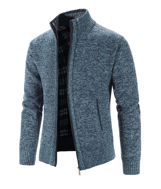 Herren Strickjacke mit strukturiertem Muster und hohem Stehkragen EB