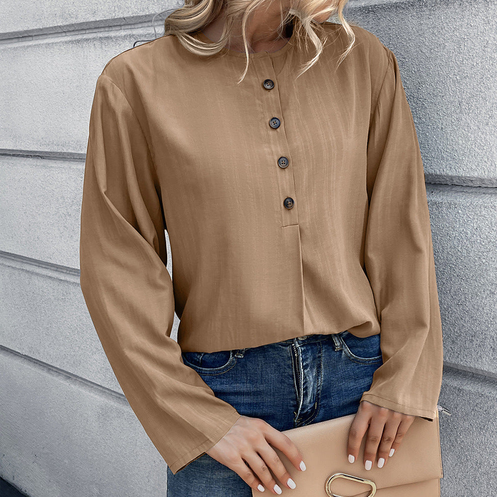 Damen Lockere Bluse mit Knopfdetail und langen Ärmeln EB