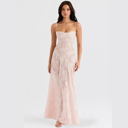 Damen Maxikleid mit dekorativem Spitzen-Oberteil und fließendem Rock EB