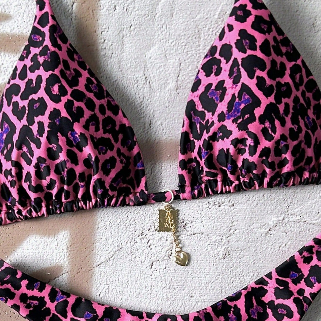 Damen Triangel-Bikini mit edlen Details und Animal-Print EB