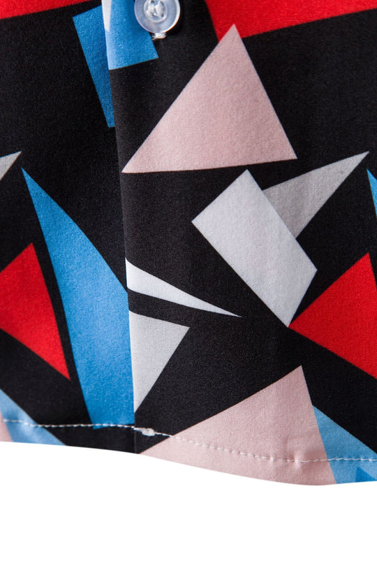 Herren Kurzarmhemd mit kreativem geometrischem Grafikdesign und praktischen Brusttaschen EB