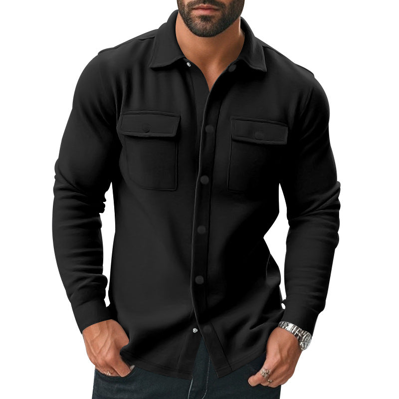 Herren nan robuste Wollfleece-Überhemdjacke mit aufgesetzten Brusttaschen und Druckknopfleiste EB