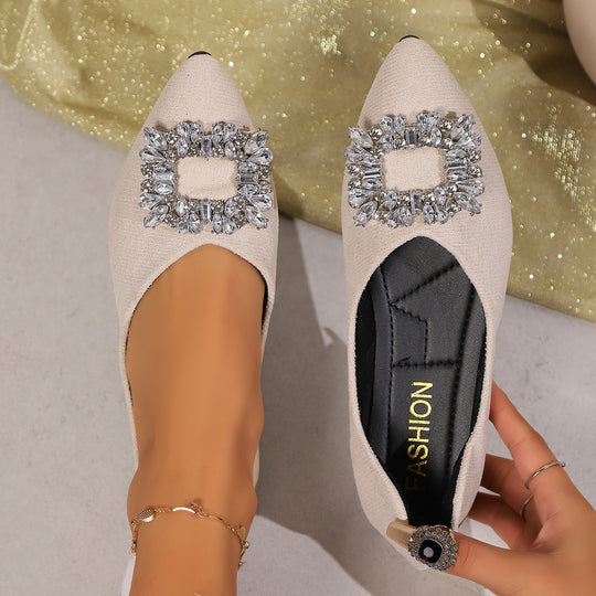 Damen elegante Ballerinas mit funkelnder Kristall-Applikation EB