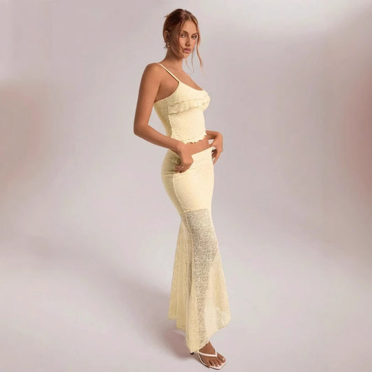 Damen Spitzen Set mit Rüschendetails EB