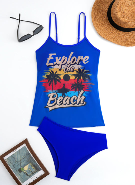 Damen Strandtop mit buntem Grafikdesign und passendem Bikiniunterteil EB