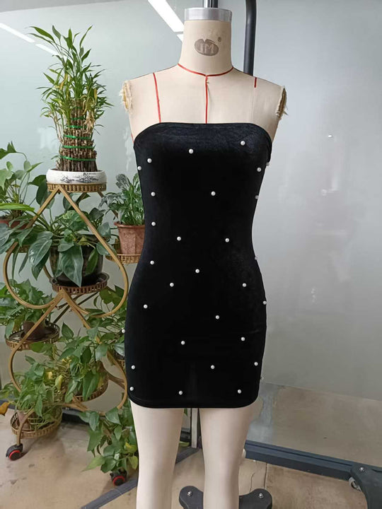 Damen Figurbetontes Abendkleid mit Perlenapplikationen EB