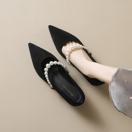 Damen elegante Pumps mit perlenverziertem Riemchen EB