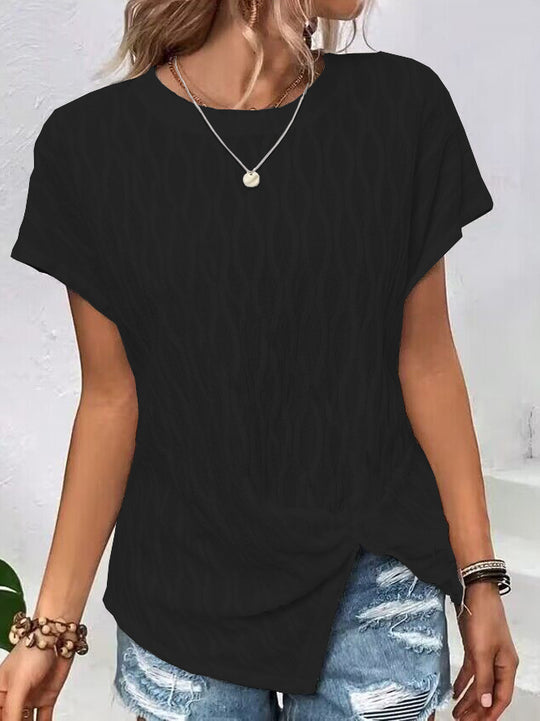 Damen Kurzarm T-Shirt mit strukturiertem Wellenmuster und hochwertiger Baumwolle EB