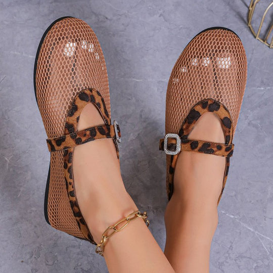 Damen atmungsaktive Ballerinas mit modischem Lochmuster und komfortablem Riemen EB