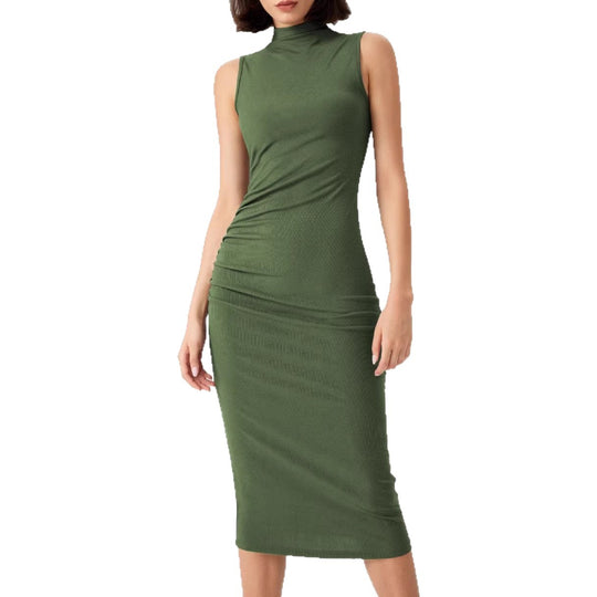 Damen elegantes Midi-Kleid mit figurbetontem Schnitt und hohem Kragen EB