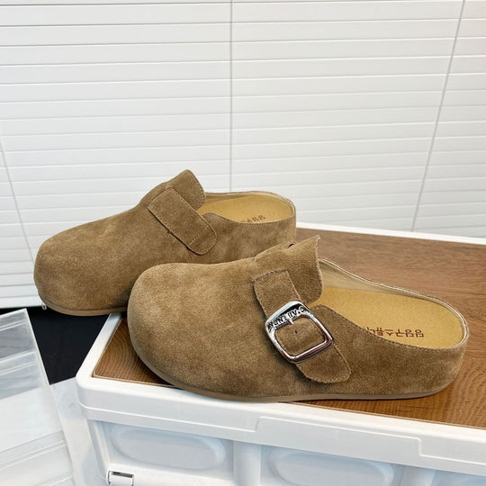 Damen Bequeme Wildleder-Clogs mit verstellbarem Riemen und ergonomischem Fußbett EB