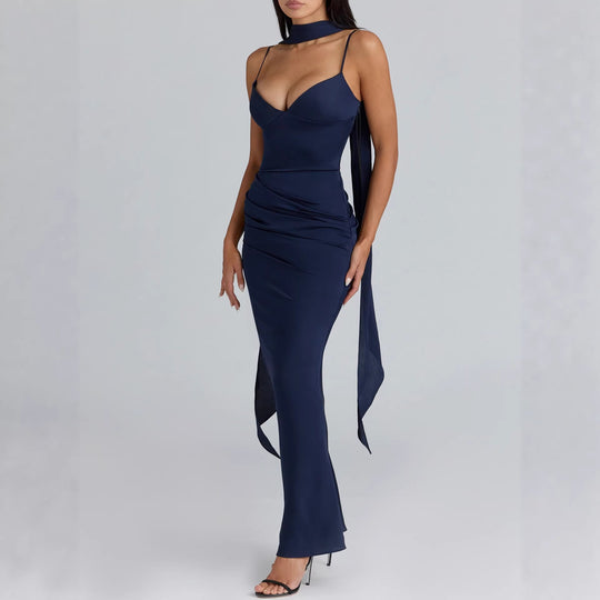 Damen Maxikleid mit figurbetontem Schnitt und elegantem Stehkragen EB
