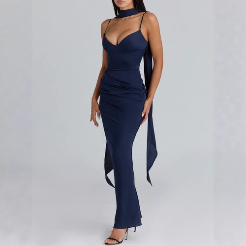 Damen Maxikleid mit figurbetontem Schnitt und elegantem Stehkragen EB