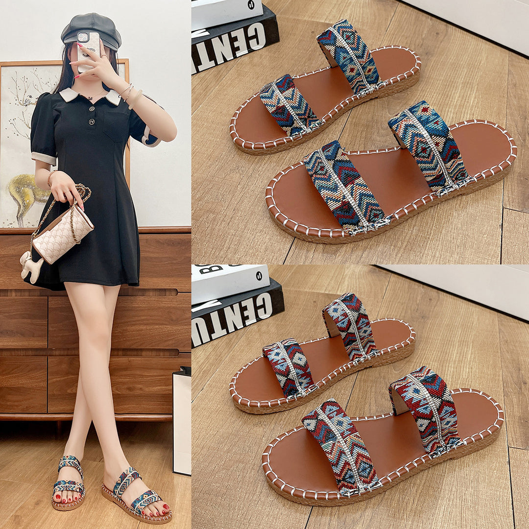 Damen modische Zehentrenner-Sandalen mit handgewebtem Textil-EB