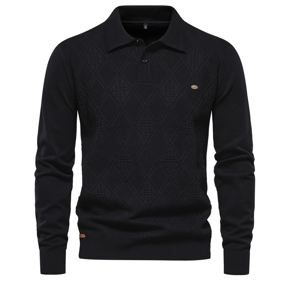 Herren Polo-Pullover mit strukturiertem Diamantmuster und klassischem Kragen EB