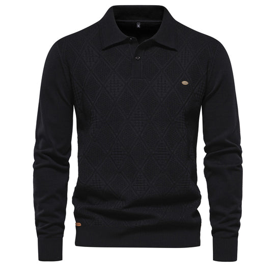 Herren Polo-Pullover mit strukturiertem Diamantmuster und klassischem Kragen EB