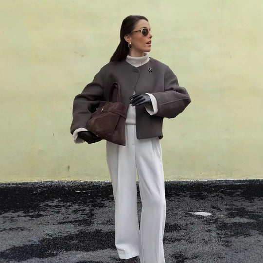 Damen Modische Oversized-Wolljacke mit stylischen Knopfdetails EB