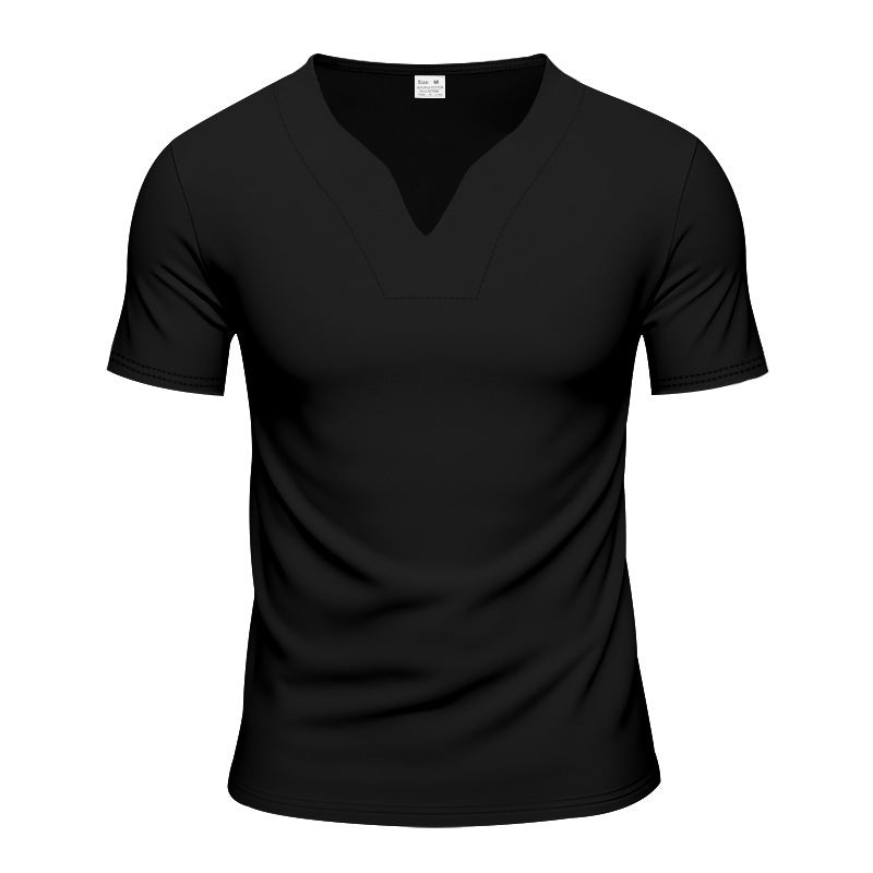 Herren nan schlank geschnittenes Kurzarmshirt mit eingelassener V-Einkerbung und dekorativer Ziernaht EB
