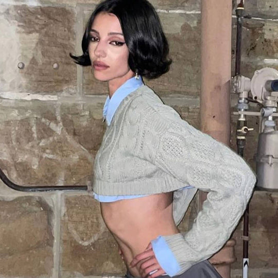 Damen Strickpullover im lässigen Cropped-Stil mit Zopfmuster EB