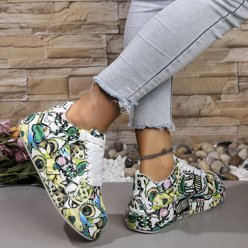 Damen modische High-Top Sneakers mit buntem Grafikdesign EB