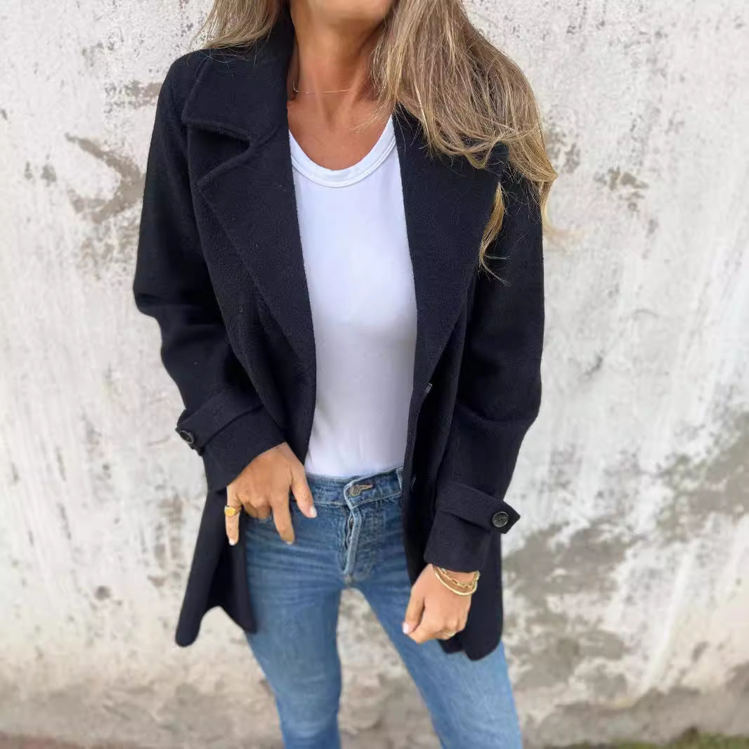 Damen zeitloser Wolle-Blazer mit praktischem Reverskragen und Taschen EB