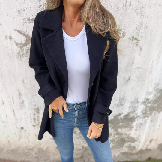 Damen zeitloser Wolle-Blazer mit praktischem Reverskragen und Taschen EB