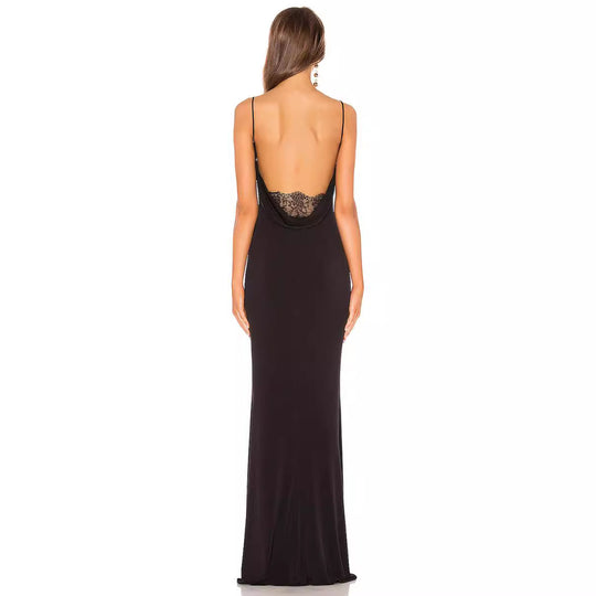 Damen Elegantes Abendkleid mit tiefem Wasserfall-Ausschnitt und fließendem Schnitt EB
