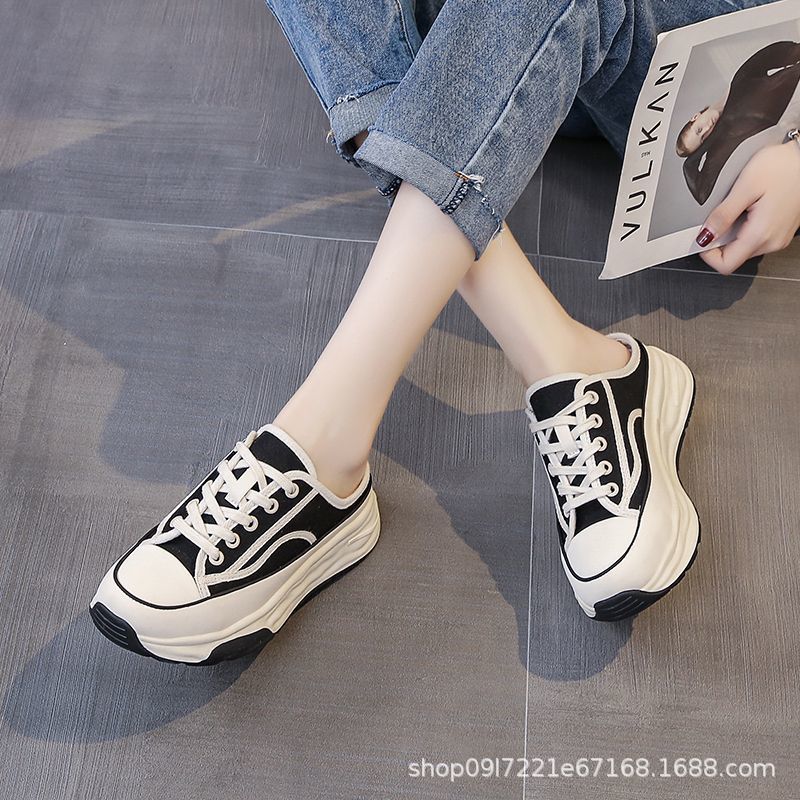 Damen lässige Stoff-Sneaker mit dickem Plateau und kontrastierenden Streifen EB
