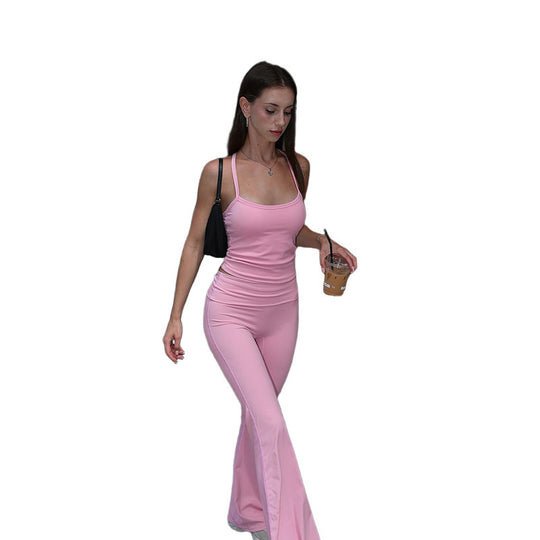 Damen Sportliches Set bestehend aus enganliegendem Top und weiten Leggings EB