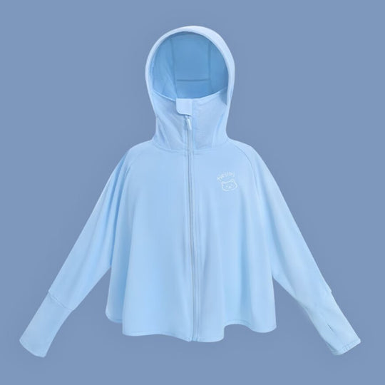 Unisex nan ultraleichte Kinder-Sonnenschutzjacke mit Kapuze, Reißverschluss, Meshfutter und Bärenstickerei  EB